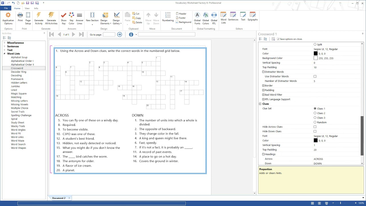 Vocabulary Worksheet Factory 6 (Short): Crossword Activity