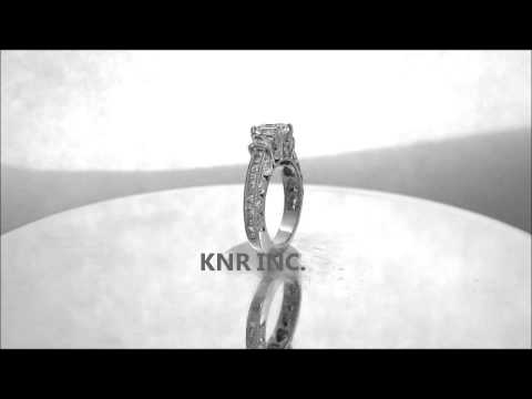 14K WHITE GOLD PRINCESS AND ROUND DIAMOND ENGAGEMENT RING ANTIQUE STYLE 2.34CTW - KNR INC - 388.wmv