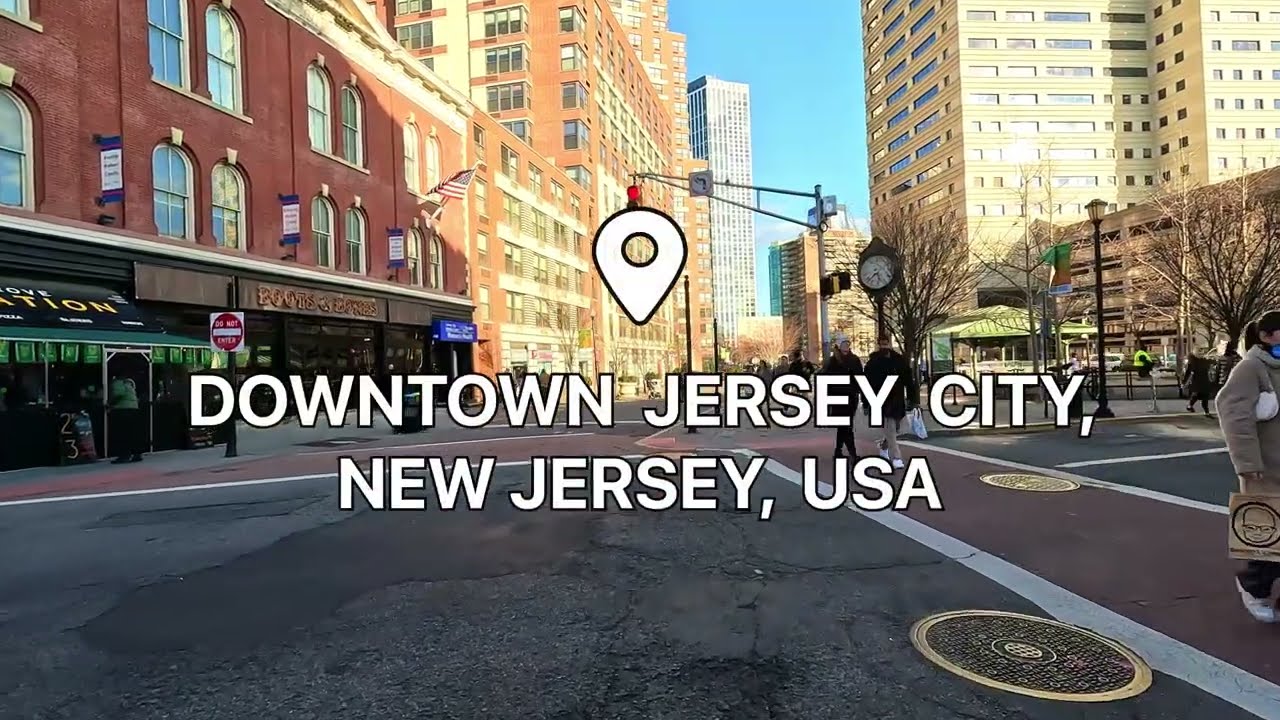 Immersive street-level walking tour through Jersey City Downtown, United States, showcasing authentic urban landscapes, local architecture, and the vibrant atmosphere of the city's neighborhoods