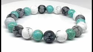 Minerální náramek tyrkys, howlit, obsidián - MLHOVINA - žena