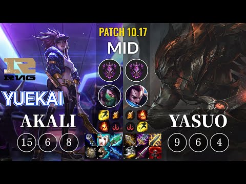 RNG yuekai Akali vs Yasuo Mid - KR Patch 10.17