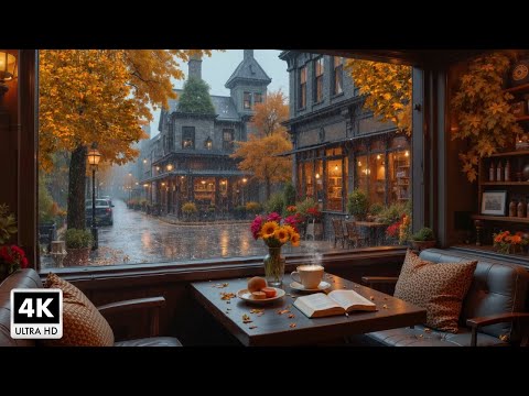 Cozy Rainy November Street View 🍂 Smooth Jazz Piano & Warm Cafe Ambience for Deep Focus #16