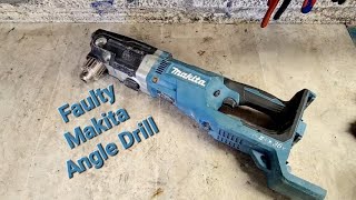 Faulty Makita DDA460 angle drill that won't power on.
