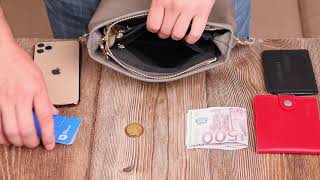 Компактна сумка на плече з натуральної шкіри 22098 Vintage сіра