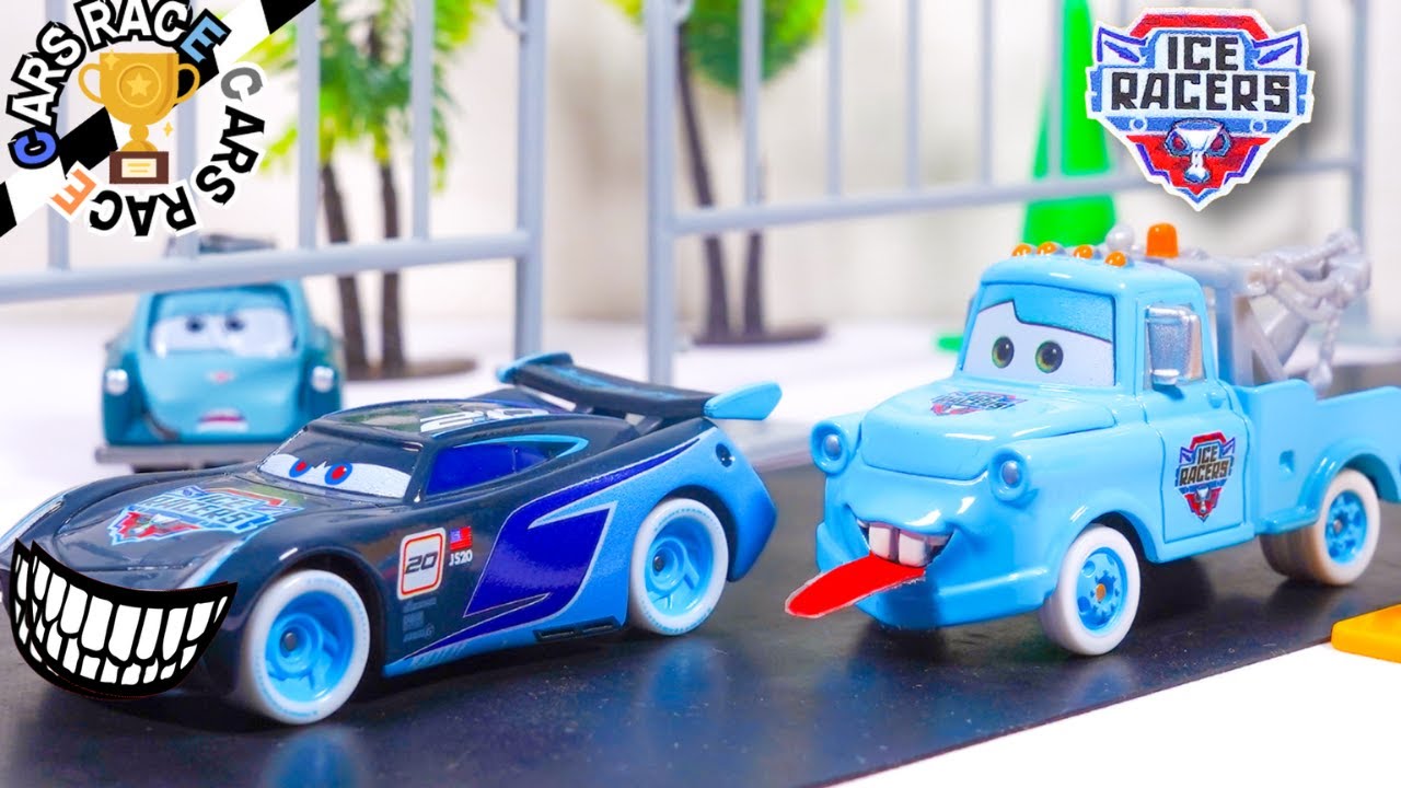 【カーズトミカ】アイスレーシングストームVSメーターのカーレースDisney Cars toys stop motion Animation Car Race Storm vs Mater