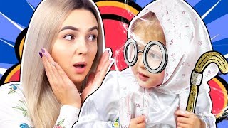 Амелька стала БАБУШКОЙ! Что случилось с малышом? Спит днем, носит очки и вяжет! Видео для детей