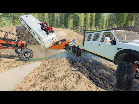 Rescuing campers after flood with 6 wheel drive truck | Farming Simulator 19