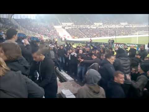 Football hooligans fight ultras and riot police