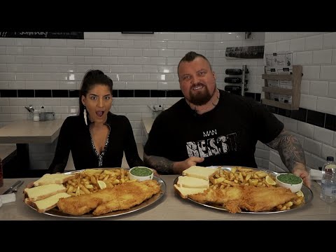 Food Challenge Vs Worlds Strongest Man EDDIE HALL! | Fish 'n' Chips | Fosters MaleVs Whale