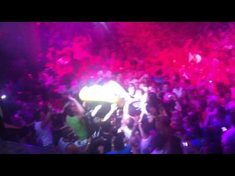 Steve Aoki jumping from the dj booth to the crowd at Amnesia Ibiza Sept 11th 2012