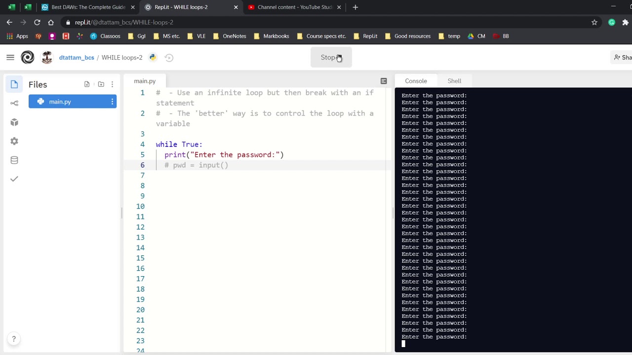 While loops 3 (if statement and break command to stop infinite loop)
