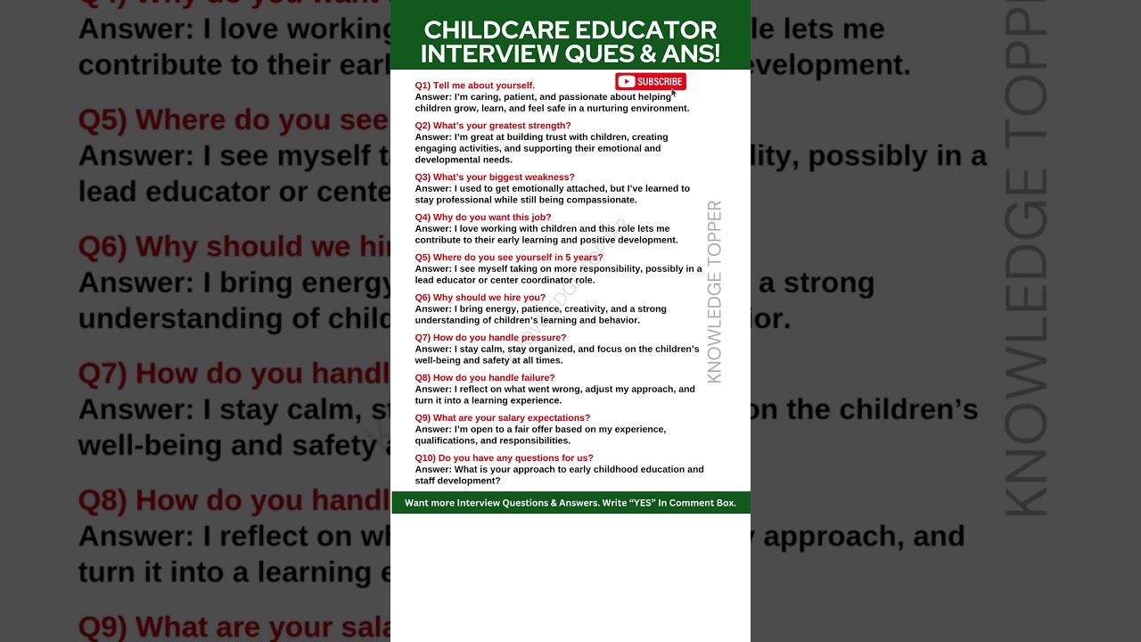 Childcare Educator Interview Questions and Answers | Childcare Job Interview Questions and Answers