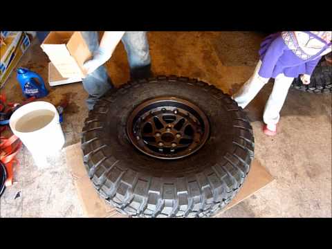 assembly of Hutchinson beadlocks and BFGoodrich Mud-Terrains for Jeep Wrangler