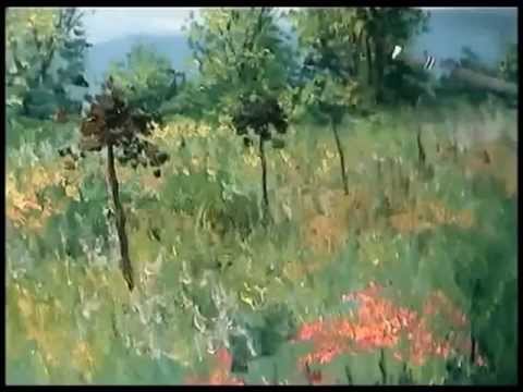 Zuccheri, pittura a olio su tela della foresta, erba, fiori