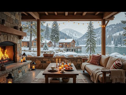 Relaxing Winter Ambience at Cozy Lakeside Nook ❄ Warm Jazz Music for Study, Work & Sleep