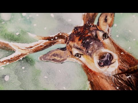 Watercolor Winter Deer Stag Painting Tutorial