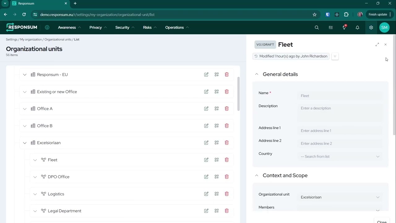 Add your organization structure to RESPONSUM and allocate access rights easily