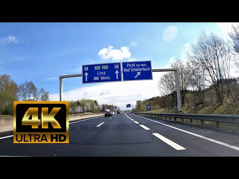 Wels - Linz, Autobahn A25, A1, Österreich - 4K