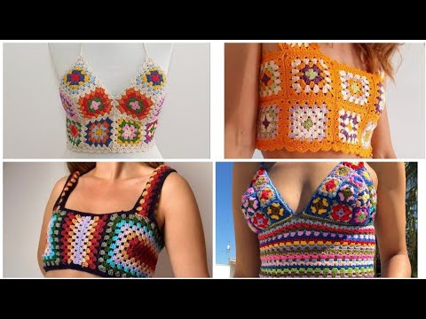 Extremely gorgeous and stylish crochet vintage style granny square crop top designs