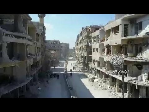 نشر فيديو يظهر حجم الدمار بالغوطة وبدء انسحاب المعارضة من دوما