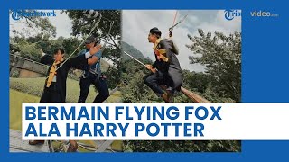 Sukses Terbang dengan Sinematik, Influencer Ini Meluncur di Flying Fox Bergaya Harry Potter