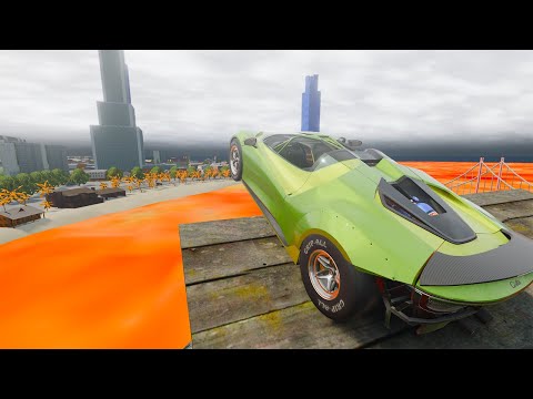 Open Bridge Car Jumping Over Lava In San Frisco - BeamNG.Drive