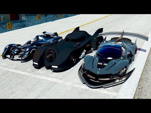 Ferrari FXX-K GTR Concept vs Batmobile 1989 vs Red Bull X2010 - Drag Race 20 KM