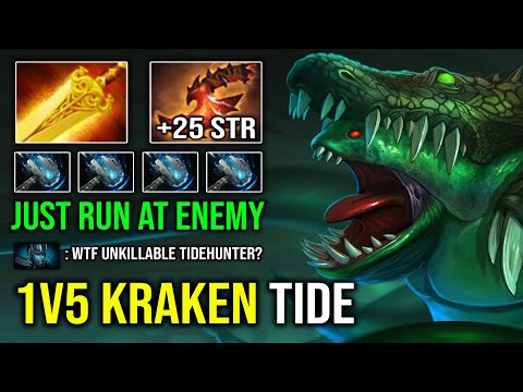 WTF 1v5 Unkillable Kraken First Item Hammer Tidehunter Run At Enemy with Radiance 7.32e Dota 2
