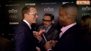 Robert Downey Jr. Crashes Our Paul Bettany Interview, Trash Talking & Tie Fixing Ensue