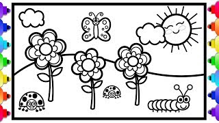How to Draw Spring Flowers Easy Step by Step for Kids 💚🌺💚 Flower Coloring Page 🌻🌹🌷🌼
