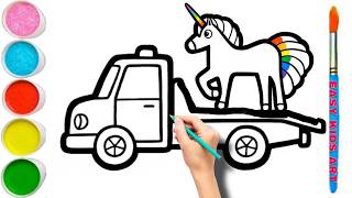 Toy Tow Truck & Unicorn Drawing 🌈🚗 | Easy Coloring for Kids!