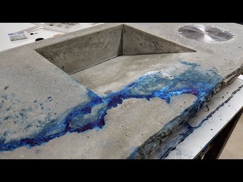 Veining Concrete Countertop with White and Blue Pigments