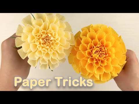 How To Make Dahlia Paper Flower From Crepe Paper  | Paper Tricks
