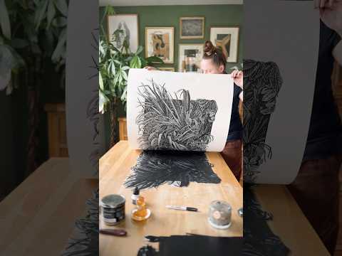 Printing of ‘Behind the Leaves’ Large Linocut Print #art #linocut #linoprint
