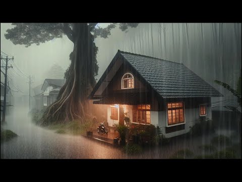 [2 Hours] HEAVY RAIN & THUNDERSTORM, WALK IN My VILLAGE INDONESIA (RELAXING NATURE)