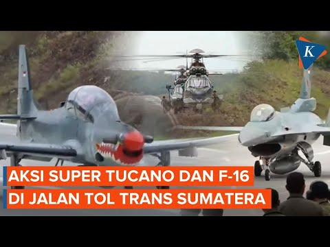 Aksi Pesawat Super Tucano hingga F-16 TNI AU Uji Coba di Jalan Tol Trans Sumatera