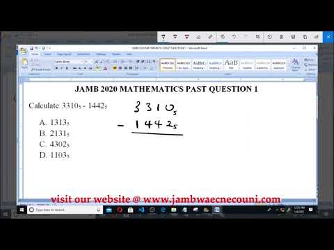 JAMB 2020 MATHEMATICS PAST QUESTION 1 Number Bases