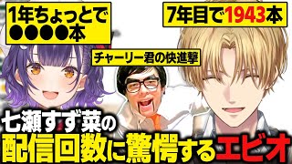 チャーリー君の快進撃について/七瀬すず菜の配信回数に驚愕するエビオ【にじさんじ切り抜き/エクス・アルビオ】