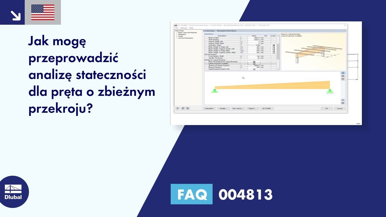 FAQ 004813 | Jak mogę przeprowadzić analizę stateczności dla pręta o zbieżnym przekroju?