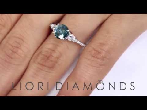 FD-SOLD-069 - 1.77 Carat Fancy Blue Diamond Engagement Ring 18k White Gold Vintage Style