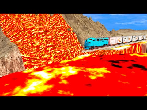 Trains vs Lava Crosses Railroad - BeamNG Drive