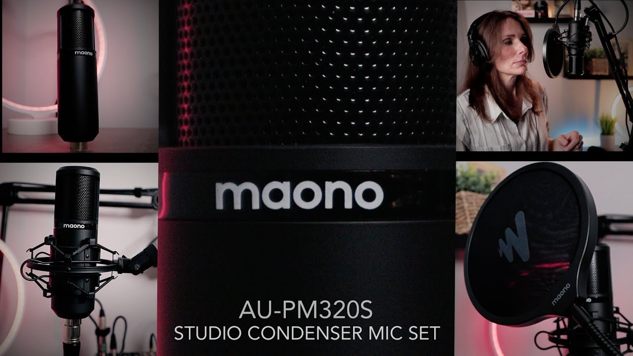 MAONO AU-PM320S - Set microfon condenser profesional studio (cablu XLR, windscreen, clemă, pop filter, shock mount)