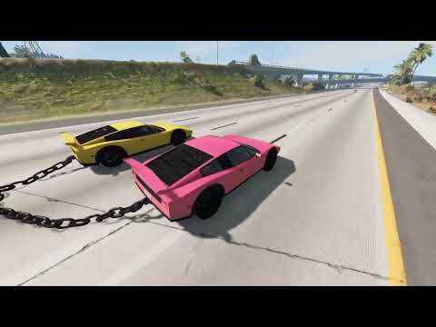 Chained Cars vs Bollards🔥BeamNG.drive🔥CrashRoadRage🔥