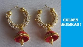 How to make Quilling Earrings | Jhumkas | 6 minutes | Golden and Red | DIY