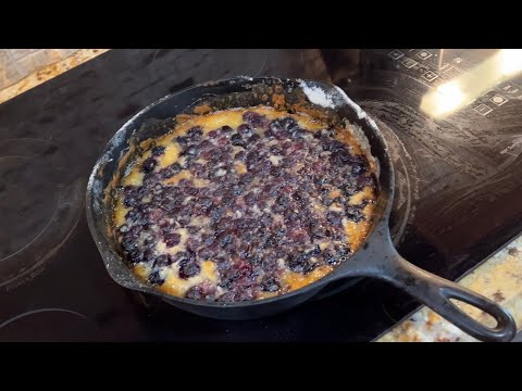 Super Easy Dessert 45 Minute Blue Berry Cobbler (5 ingredients) in a Cast Iron Skillet
