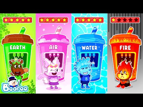 Fire vs Air, Water, Earth Element Bubble Tea |😢 Fire Bearee, Don't Feel Jealous! | Bearee Kids Show