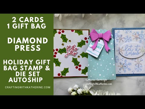 2 Cards | 1 Gift Bag | 9 Gift Tags Diamond Press Holiday Gift Bag Stamp & Die set HSN Autoship