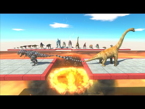 Pulling the rope between the units above the molten material - Animal Revolt Battle Simulator