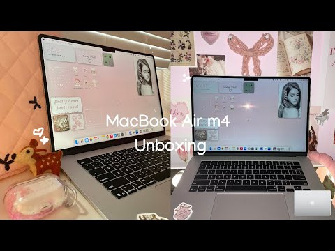 MacBook Air m4 unboxing *silver 15 inch* 💻 setup, coquette aesthetic customizing (asmr)