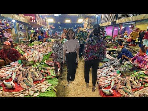 Cambodian Tour Market early morning,Fish,vegetable, Crab,well, seafood poipet City #fish #foodtruck